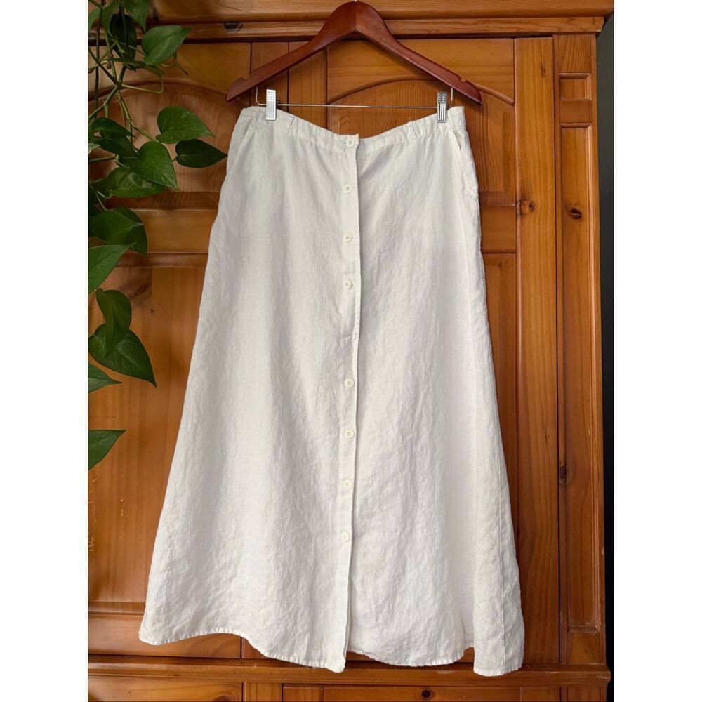 Autograph New York White Linen Button-Front Midi Skirt Size 12 - Picture 4 of 12